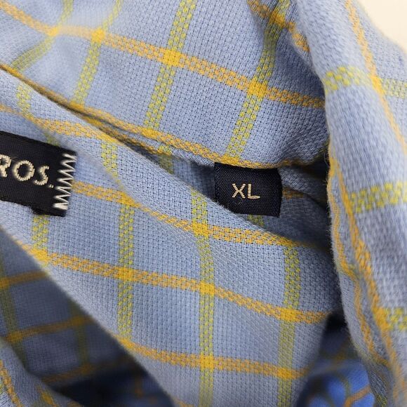 Gitman Bros Shirt Mens XL Button Down Cotton USA Short Sleeve Yellow Blue - Picture 10 of 11